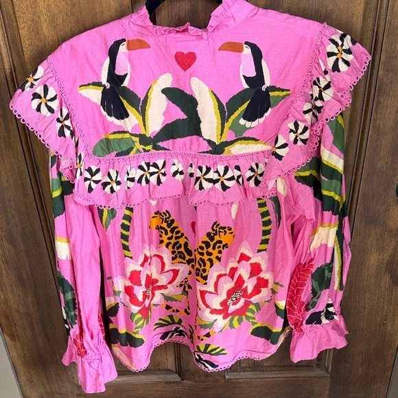 FARM Rio Vibrant Pink Toucan Floral Blouse - Picture 4 of 5